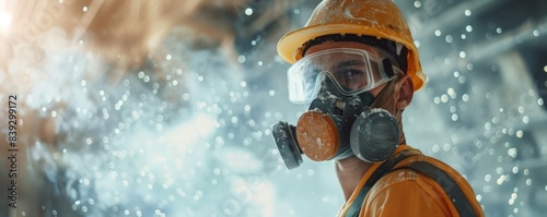 Industrial worker wearing respirator mask