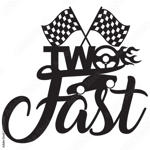 Two fast car race birthday cake topper sign design laser cut 