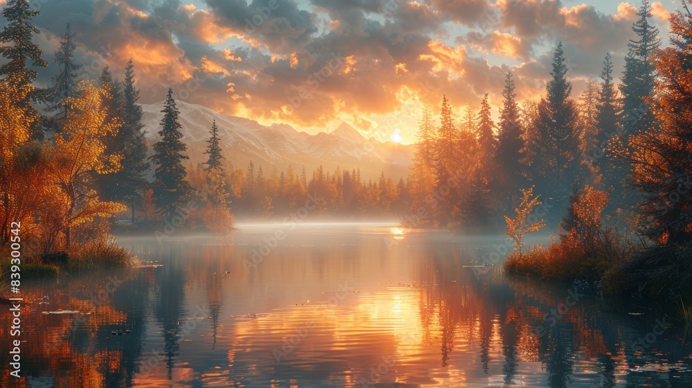 Golden sunrise reflecting on lake Golden sunrise reflecting on lake