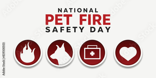 National Pet Fire Safety Day. Fire, dog, medic and heart. Great for cards, banners, posters, social media and more. White background. 
