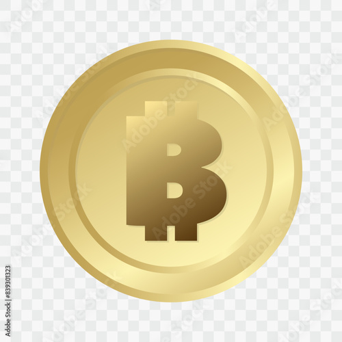 Bitcoin gold vector, circle coin sign isolated on transparent background. Blockchain technology, crypto currency symbol. Virtual money circle icon for business, finance, digital global trade, payment