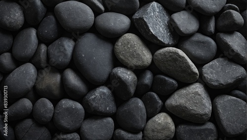 Close up of black and white pebbles, Photorealistic stone wall surface photo