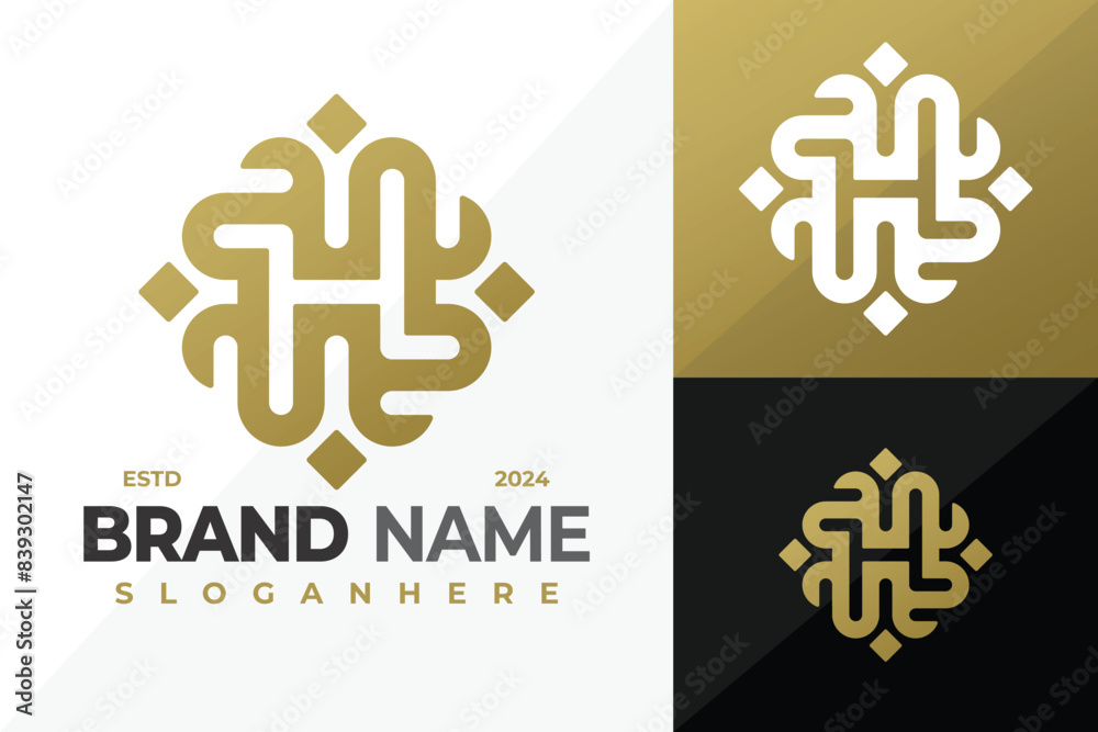 Obraz premium Golden Letter H Heart Ornament logo design vector symbol icon illustration
