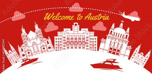 Austria famous landmark silhouette style