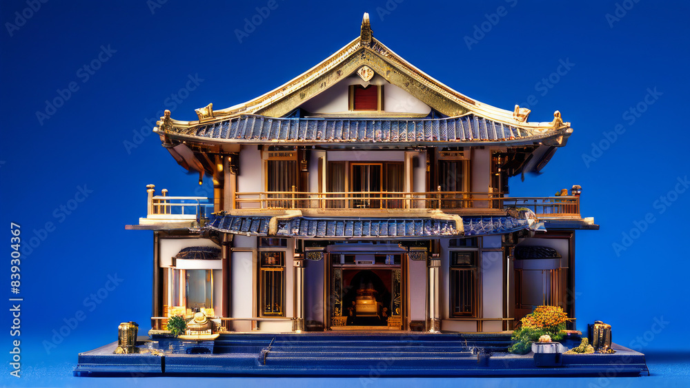 Fototapeta premium A detailed and intricately designed model of a two-story house made of building blocks,