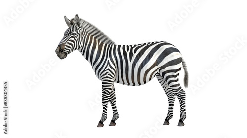 A lone zebra stands on a white background © FMSTUDIO