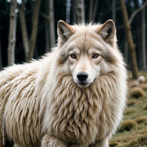 Beautiful wolf in the forest with detailed fur