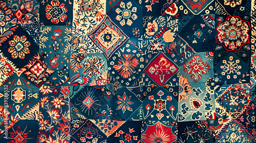 Seamless background with artistic patterns of Indian gods and flowers.