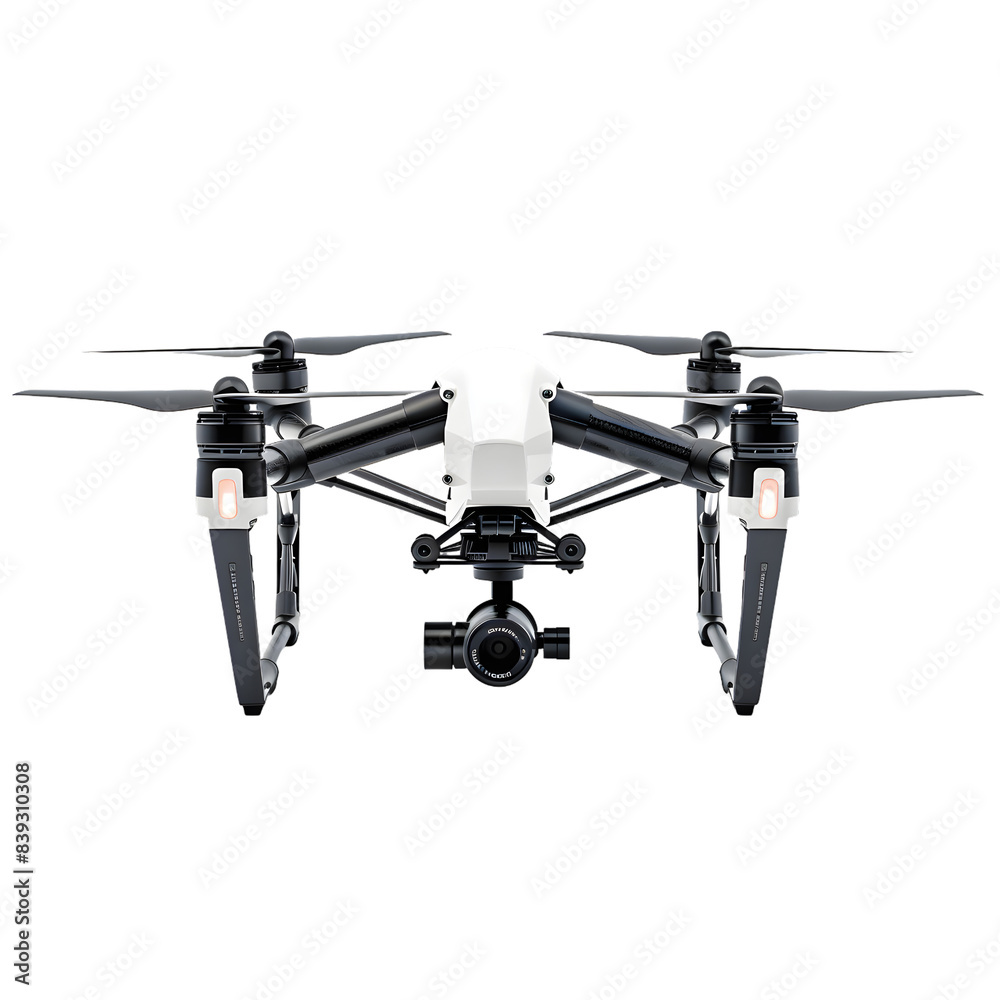 White drone front view isolated on transparent background White drone front view isolated on transparent background