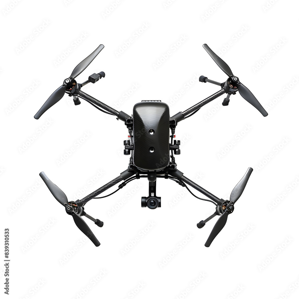 Black Drone top view isolated on transparent background Black Drone top view isolated on transparent background