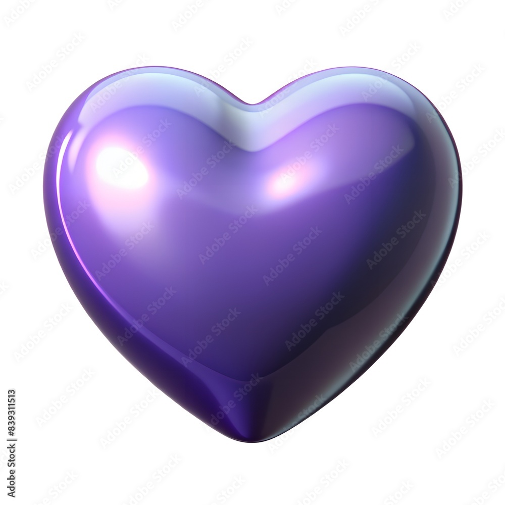 Curvy heart with sharp bottom isolated 3d on white background, glossy glass Curvy heart with sharp bottom isolated 3d on white background, glossy glass
