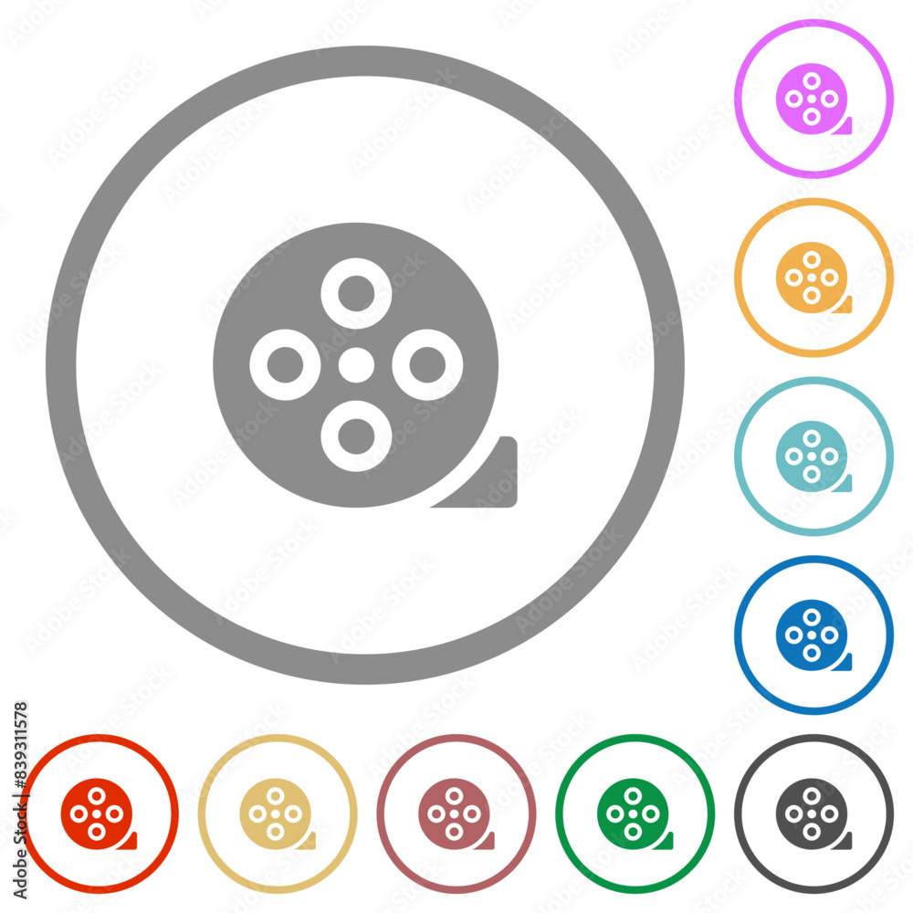 Film reel solid flat icons with outlines Film reel solid flat icons with outlines