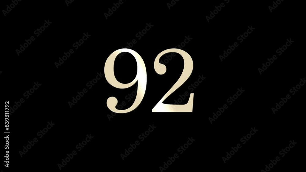Number 92 with gold and white particles and alpha channel, numerology, number ninety two Number 92 with gold and white particles and alpha channel, numerology, number ninety two