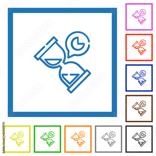 Hourglass timer outline flat framed icons