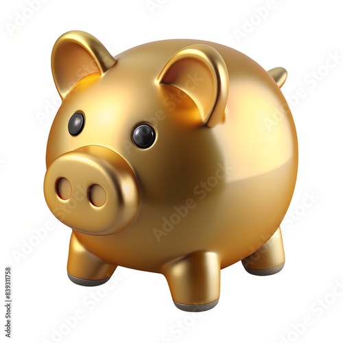 Golden piggy bank isolated on white background