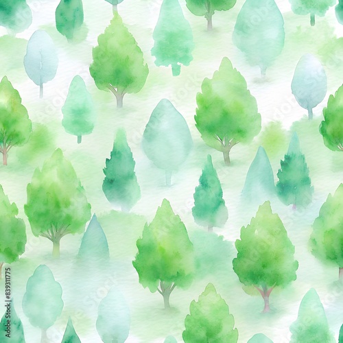 Green stained forest on white background