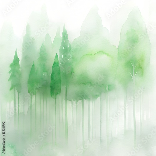 Green stained forest on white background