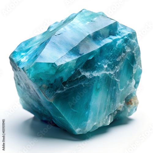 hyper realistic chunk of blue beryl stone isolated on white background photo
