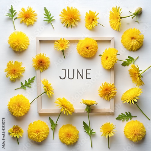 spring march text on the center of the frame of taraxacum or daisy