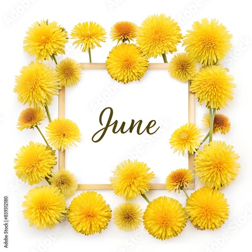 spring march text on the center of the frame of taraxacum or daisy