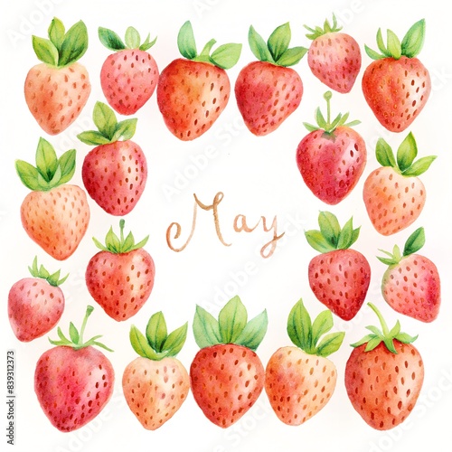 spring may text on the frame of squared srawberries photo