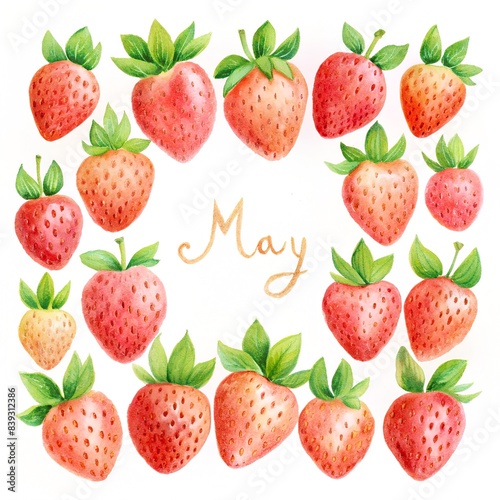 spring may text on the frame of squared srawberries