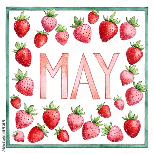 spring may text on the frame of squared srawberries