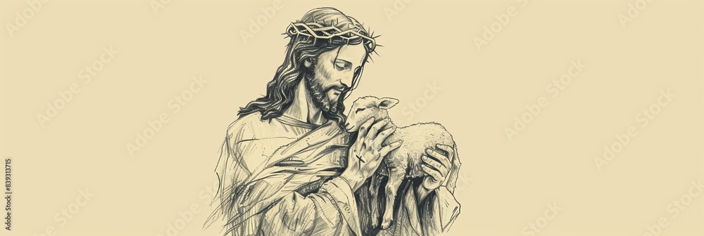 Good Shepherd and Faith: Jesus Holding Lamb, a Biblical Illustration of Spiritual Care,Christian banner Good Shepherd and Faith: Jesus Holding Lamb, a Biblical Illustration of Spiritual Care,Christian banner
