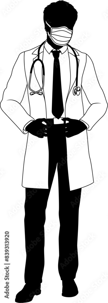 Φωτογραφία Silhouette doctor man medical healthcare person in a lab coat and ppe mask
