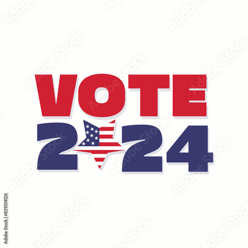 Free Download Vote 2024 vector logo with American flag on a star shape. Presidential Election poster. America election badges, banners, template. Political campaign sticker. Vote modern logo with red and blue text - GFXLoad