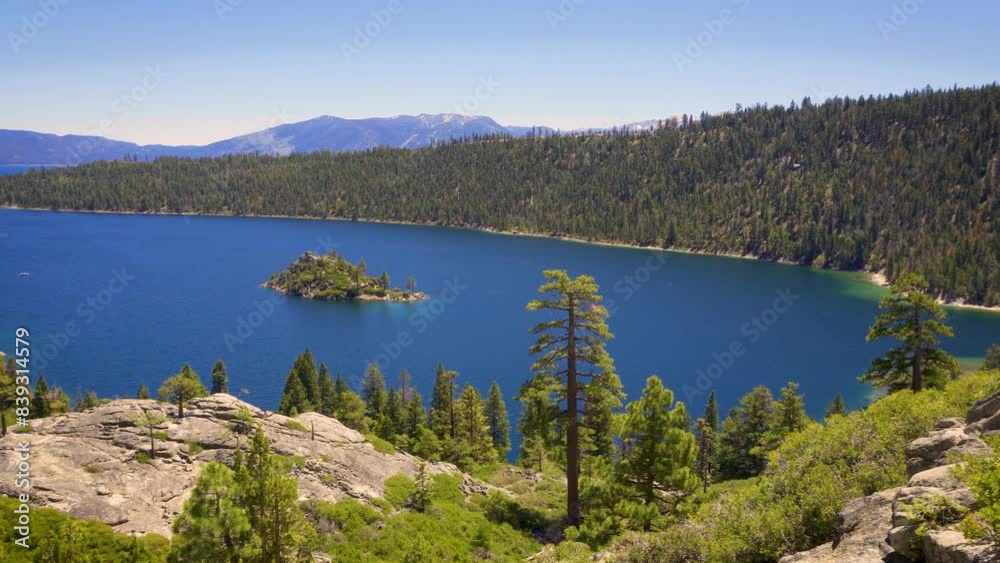 Fannette Island and the Emerald Bay of Lake Tahoe, California. The island is approximately 150 feet in height, and it is the only island on Lake Tahoe. 4K UHD video. Fannette Island and the Emerald Bay of Lake Tahoe, California. The island is approximately 150 feet in height, and it is the only island on Lake Tahoe. 4K UHD video.