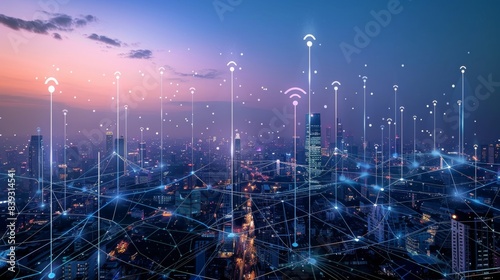 5G Cityscape Vibrant Futuristic Metropolis with Digital Waves of Connectivity