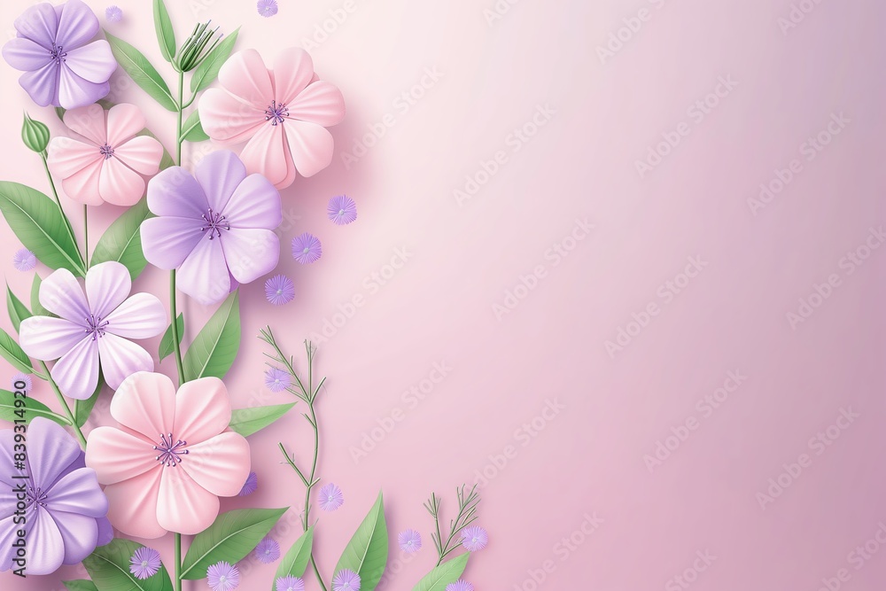 Fototapeta premium Flowers paper cut design. Beautiful spring paper cut flowers on soft color background. Valentine's Day, Birthday, Happy Woman Day, Mother's Day. Holiday poster and banner with flower papercut