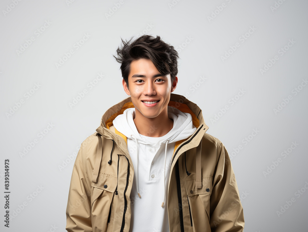 A joyful teanage in casual clothes against an isolated background A joyful teanage in casual clothes against an isolated background