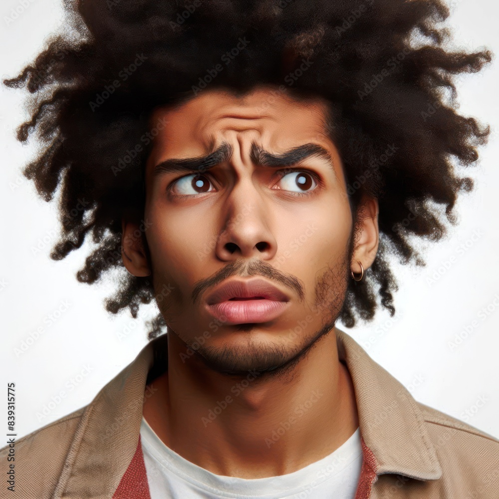 Portrait of a confused African American man Isolated on white background Portrait of a confused African American man Isolated on white background