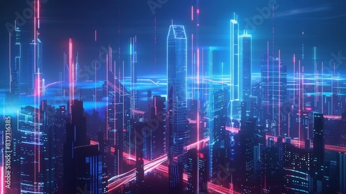 5G Cityscape Futuristic Urban Landscape with Digital Waves and Highspeed Internet Technology