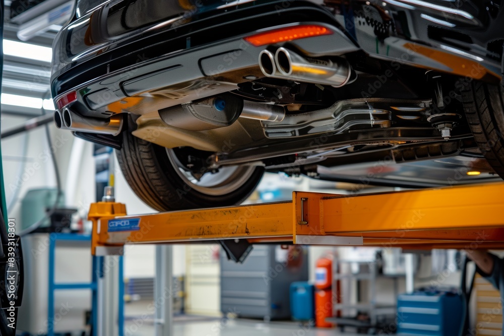 custom made wallpaper toronto digitalMechanic Repairing Car Brakes on Hydraulic Lift in Modern Auto Repair Shop
