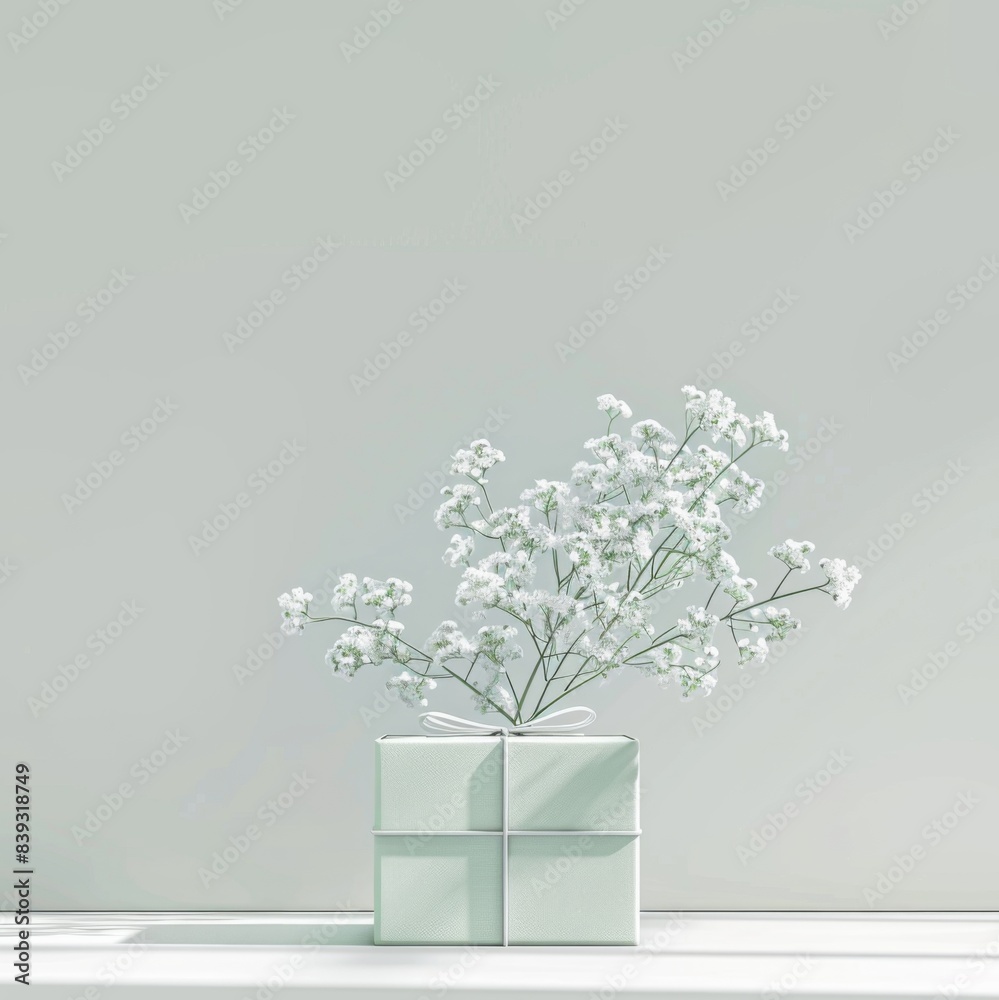 Invitation Card Mockup with Gift Box and Gypsophila Plant Twigs, Ideal for Celebration Greeting with Copy Space for Personalized Messages Invitation Card Mockup with Gift Box and Gypsophila Plant Twigs, Ideal for Celebration Greeting with Copy Space for Personalized Messages