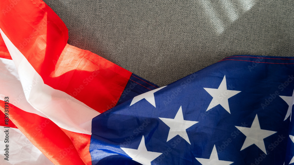 Fototapeta premium Flag of Jack of the United States along with a flag of the United States of America as a symbol of unity between them, 3d illustration