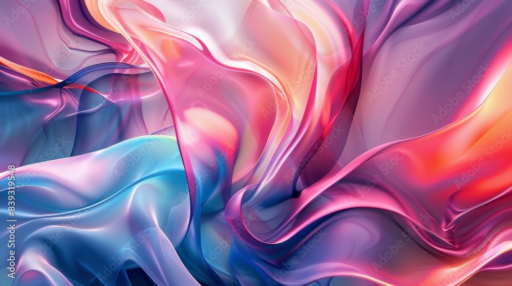 Fototapeta premium A fluid, wave-like abstract background with harmonious colors and smooth transitions, evoking a sense of movement and flow