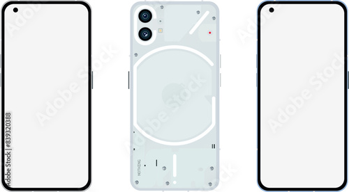 Nothing 2a transparent realistic modern smartphone with circuit board inside and have LED light flat editable vector illustration. Mockup mock phone, device