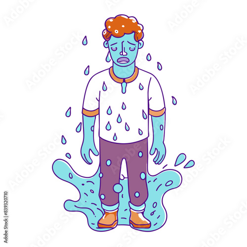 a man suffering from hydrophobia,  (white background)