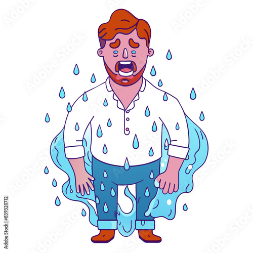 a man suffering from hydrophobia,  (white background)