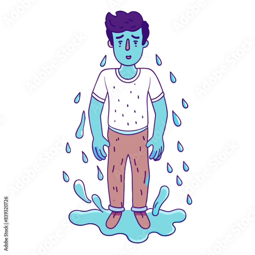 a man suffering from hydrophobia,  (white background)