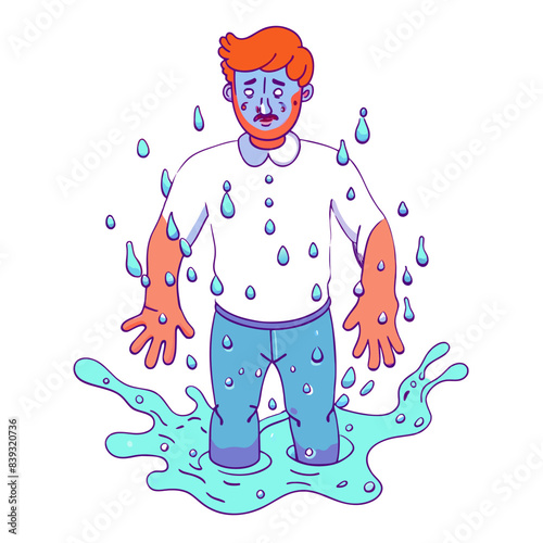 a man suffering from hydrophobia,  (white background)