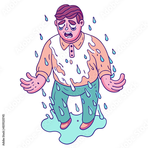a man suffering from hydrophobia,  (white background)