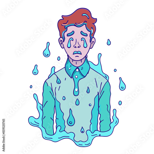 a man suffering from hydrophobia,  (white background)