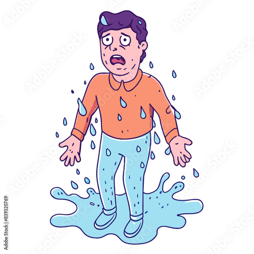 a man suffering from hydrophobia,  (white background)