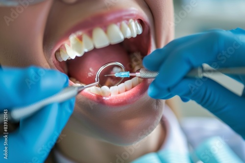 Dental Check-Up with Hygienist Using Tools for Teeth Cleaning and Examination