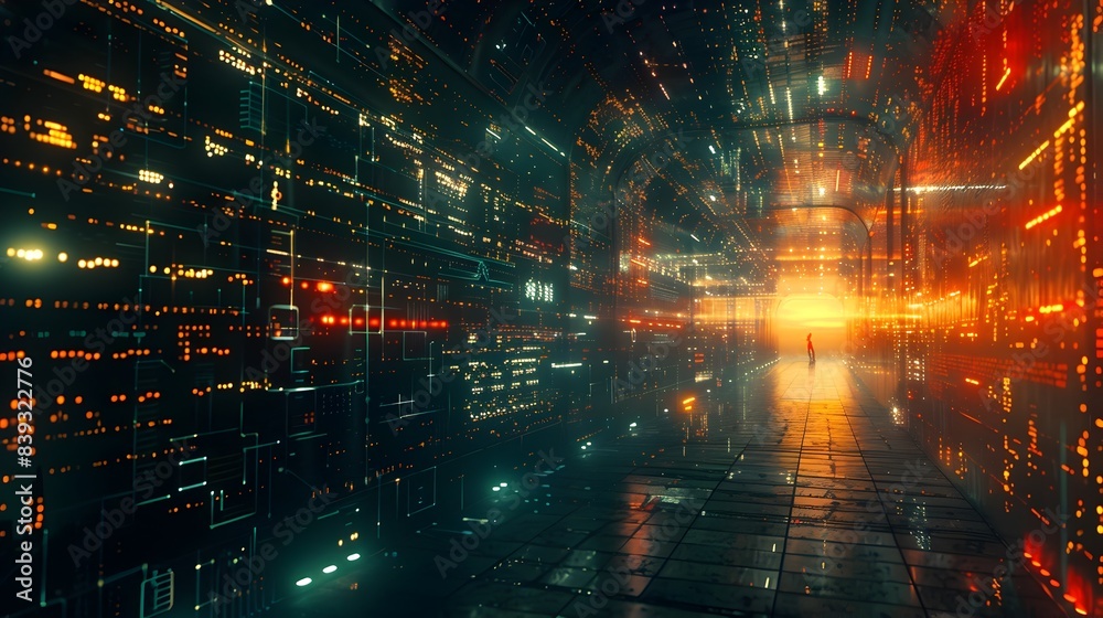 Fototapeta premium Futuristic Cityscape Hints at Data Mining in a Digital Landscape
